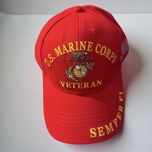 NWT US Marine Veteran Semper Fi Baseball Hat/Cap Red/Gold Officially Licensed OS
